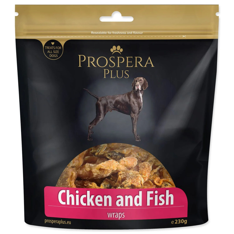 Pochoutka Prospera Plus kuřetem obalené rybičky 230g