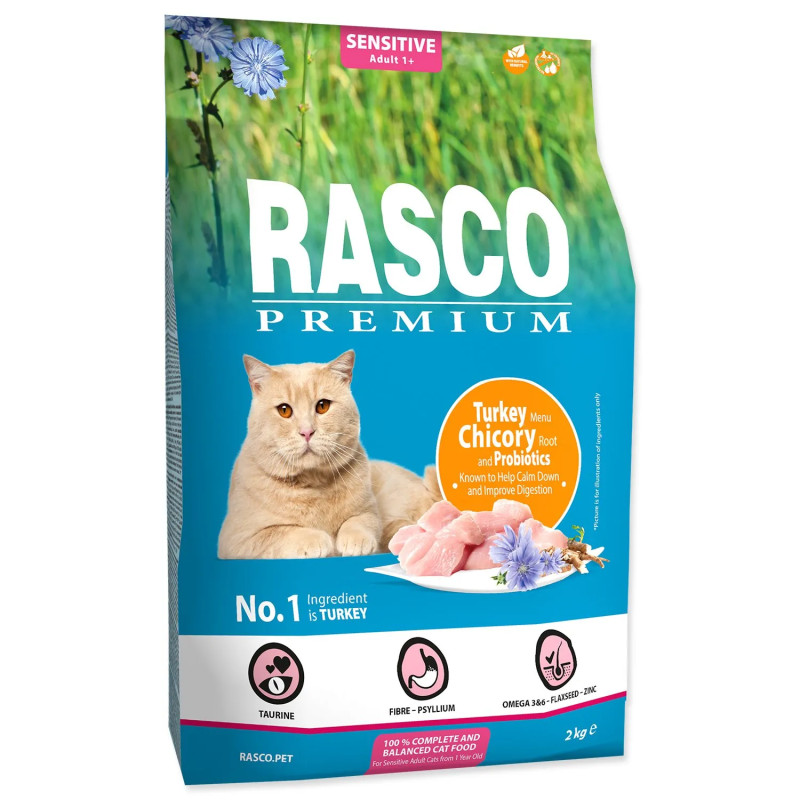 Krmivo Rasco Premium Sensitive – krůtí maso s kořenem čekanky a probiotiky 2kg