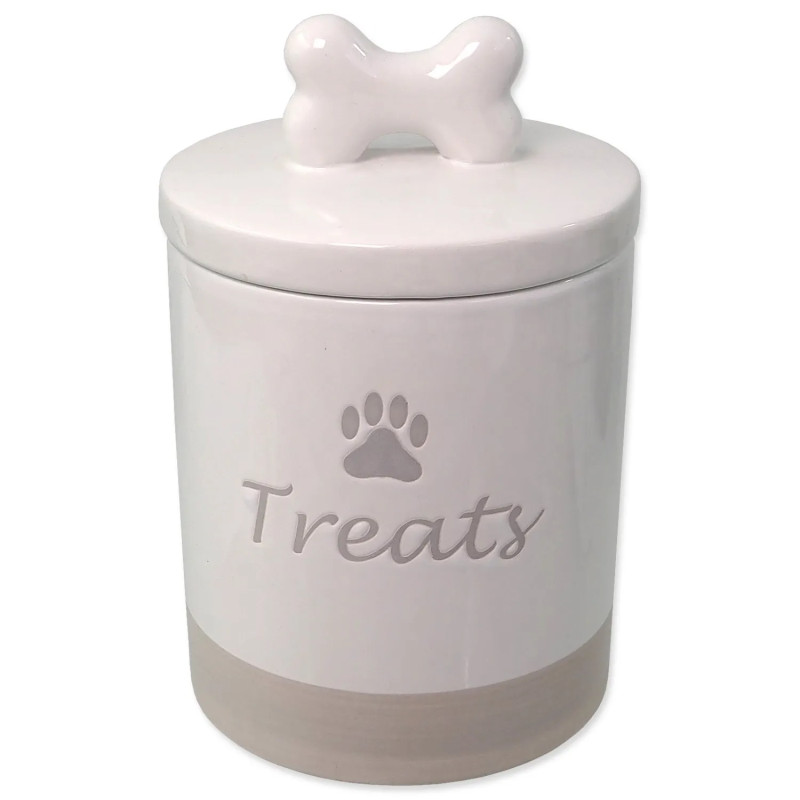 Dóza Dog Fantasy keramická na pamlsky bílá s úchytkou 13,5x21,5cm, 1500ml
