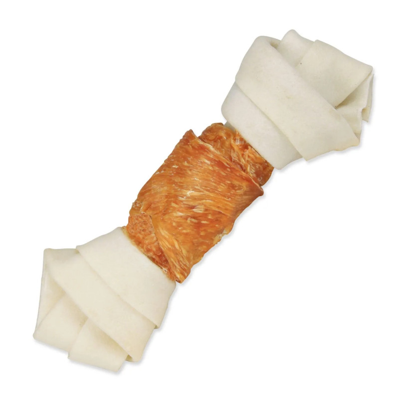 Pamlsek Trixie DentaFun buvolí kůže obalená kuřecím masem, kost 15cm 70g