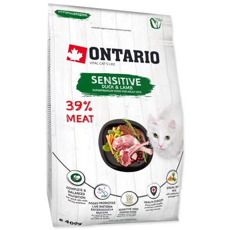 Ontario Cat sensitive/Derma krmivo 0,4 kg