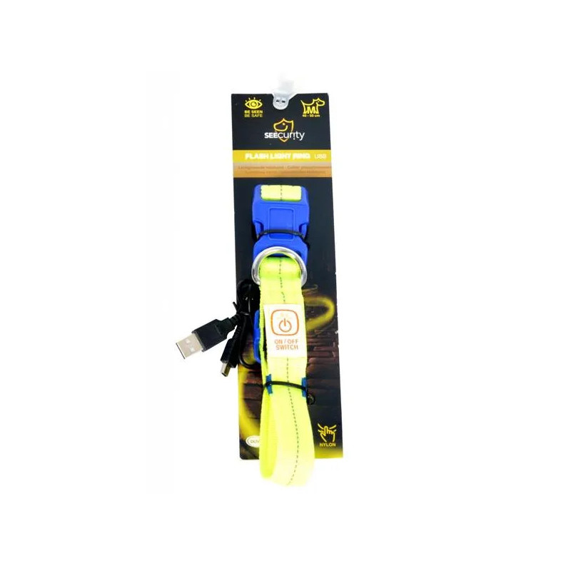 Obojok DUVO+ LED Svietiaci dog neónový žltý nylon 50-70cm/ 2,5 cm