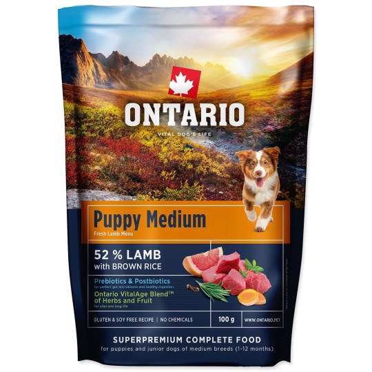 Ontario Puppy Medium Lamb & Brown Rice 0,1 kg