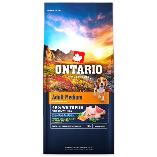 Ontario Adult Medium Fish & Brown Rice 12kg