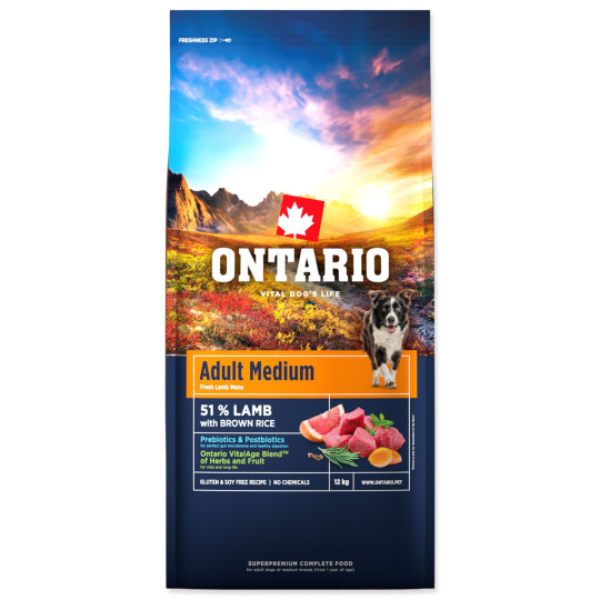 Ontario Adult Medium Lamb & Brown Rice 12 kg
