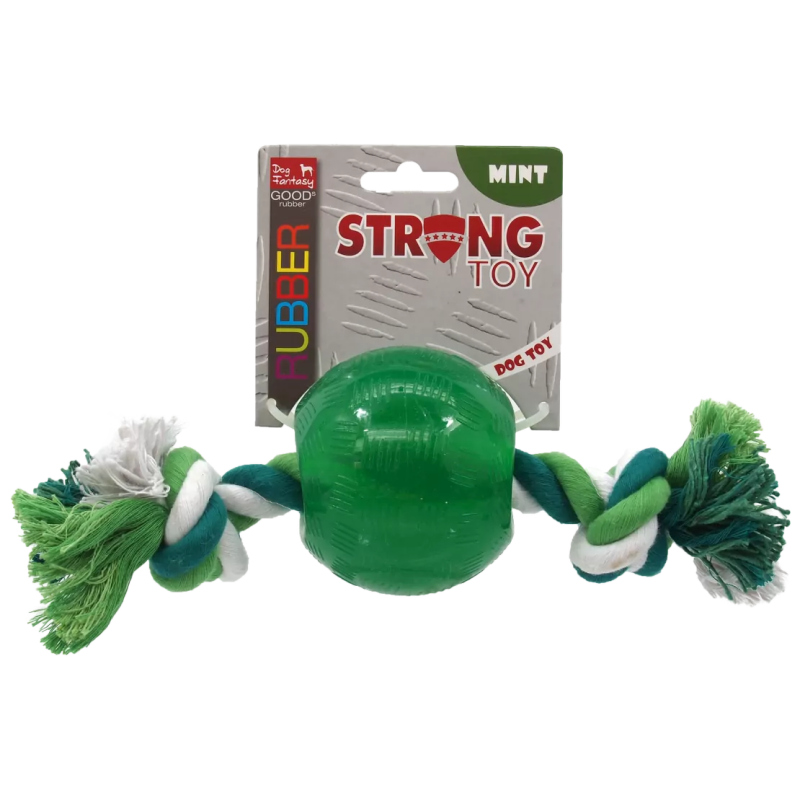 Hračka Dog Fantasy Strong Mint míček s provazem 8,2 cm zelená