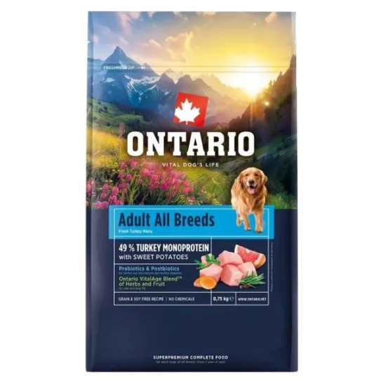 Krmivo Ontario Adult All Breeds Monoprotein Turkey & Sweet Potatoes 0,75kg