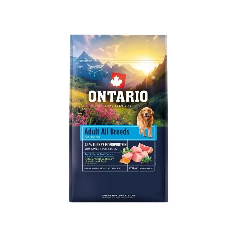 Krmivo Ontario Adult All Breeds Monoprotein Turkey & Sweet Potatoes 0,75kg