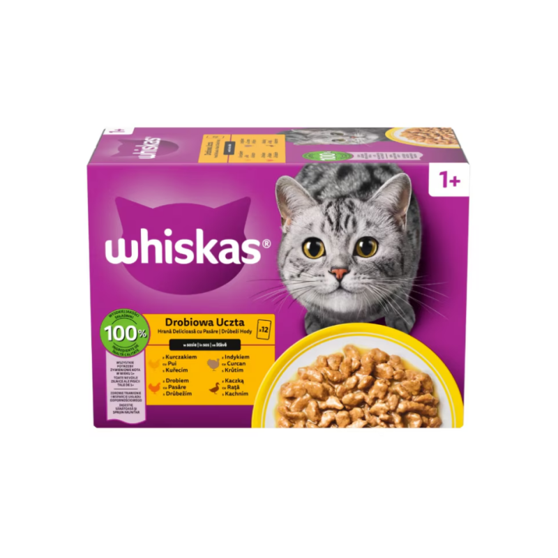 Mars WHISKAS kapsička pro kočky Drůbeží výběr kuře&kachna&drůbež&krůta ve šťávě 12 x 85 g
