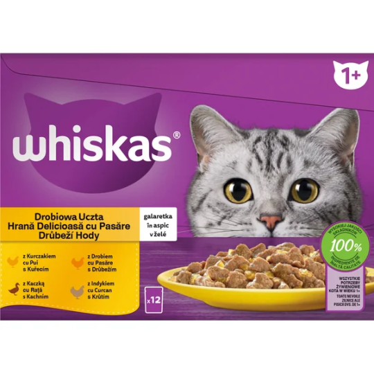 Mars WHISKAS kapsička Multipack pro kočky drůbeží výběr v želé (kuře, kachna, drůbež, krůta) 12 x 85 g