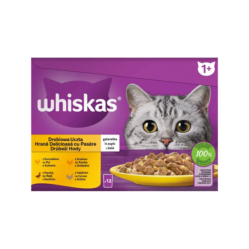 Mars WHISKAS kapsička Multipack pro kočky drůbeží výběr v želé (kuře, kachna, drůbež, krůta) 12 x 85 g