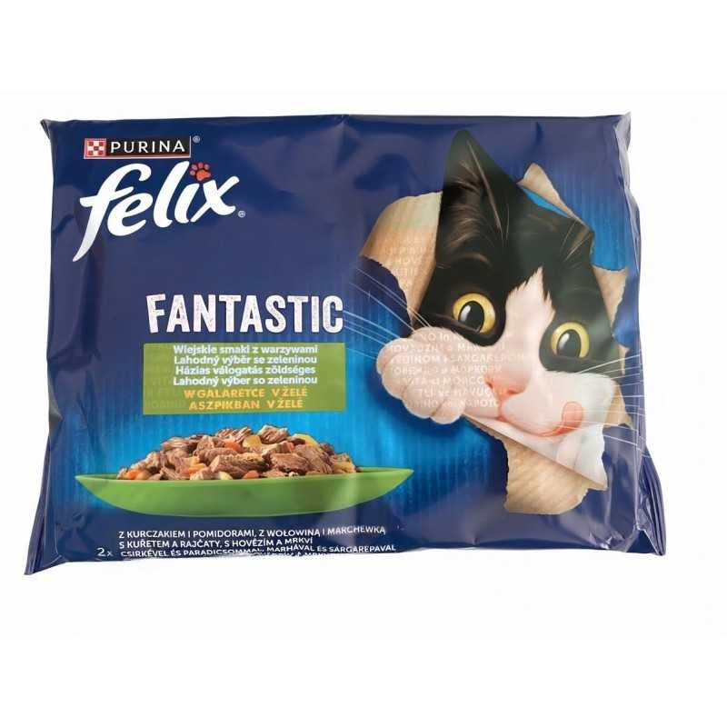 Nestlé FELIX Fantastic cat Multipack kuře s rajčaty & hovězí s mrkví želé kapsička 4x85 g